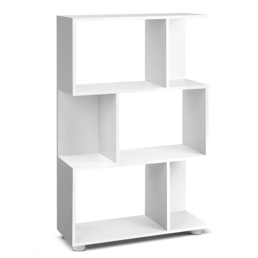 Artiss Bookshelf 3 Tiers – White Zig-Zag Display Shelf for Home & Office