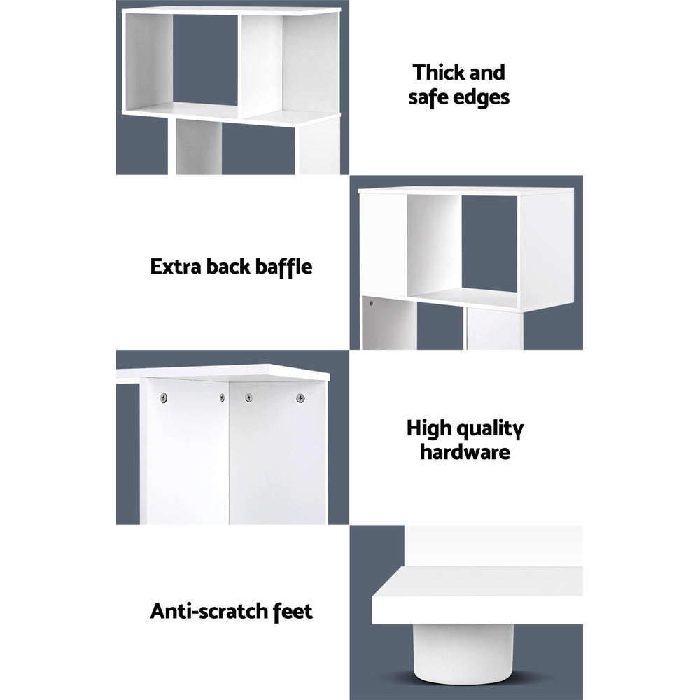 Artiss Bookshelf 3 Tiers – White Zig-Zag Display Shelf for Home & Office