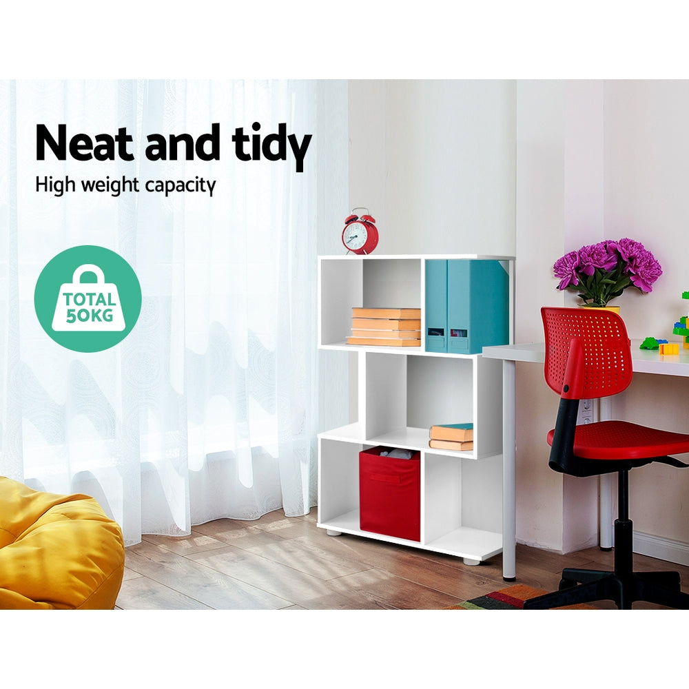 Artiss Bookshelf 3 Tiers – White Zig-Zag Display Shelf for Home & Office