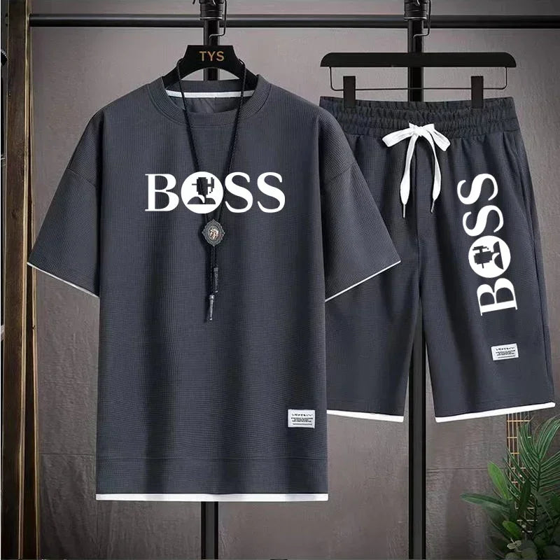 Men's luxury sportswear set casual fitness T-shirt and shorts 2-piece