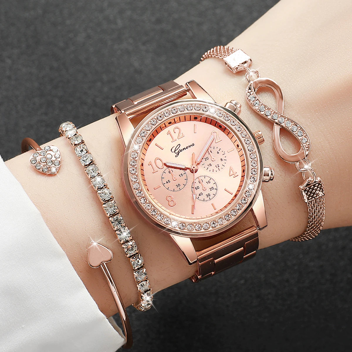 4PCS/Set Fashion Rhinestone Women Watches Luxury Steel Band Ladies