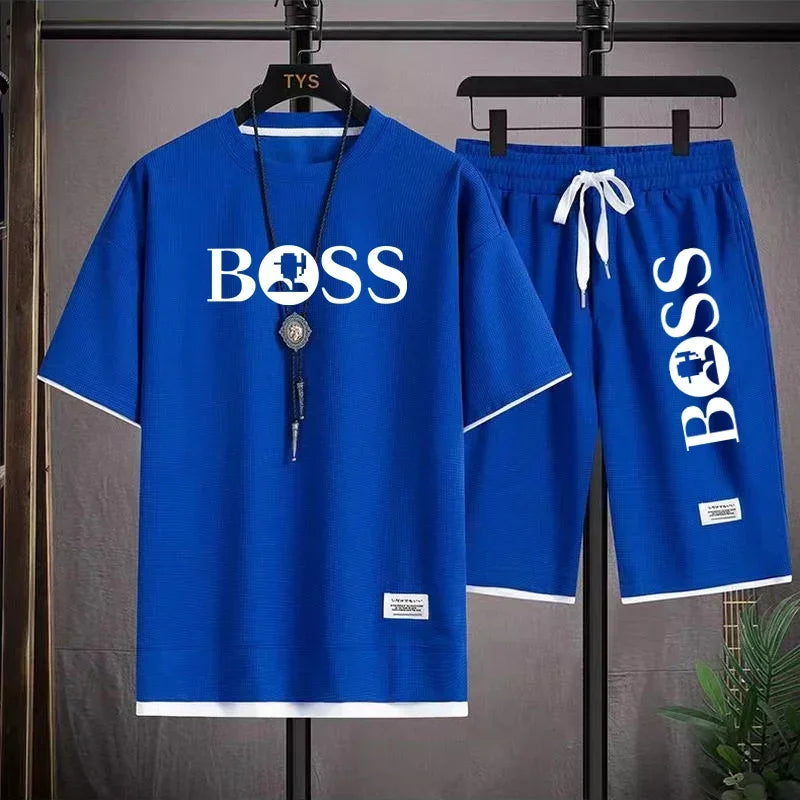 Men's luxury sportswear set casual fitness T-shirt and shorts 2-piece