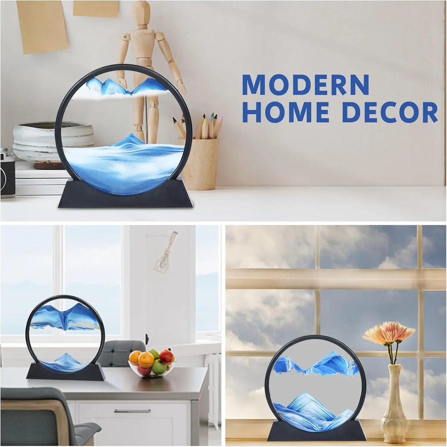 3D Hourglass Quicksand Moving Sand Art Picture Round Glass