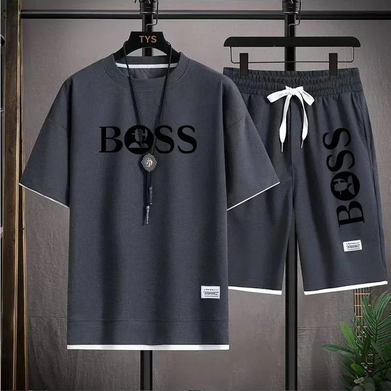 Men's luxury sportswear set casual fitness T-shirt and shorts 2-piece