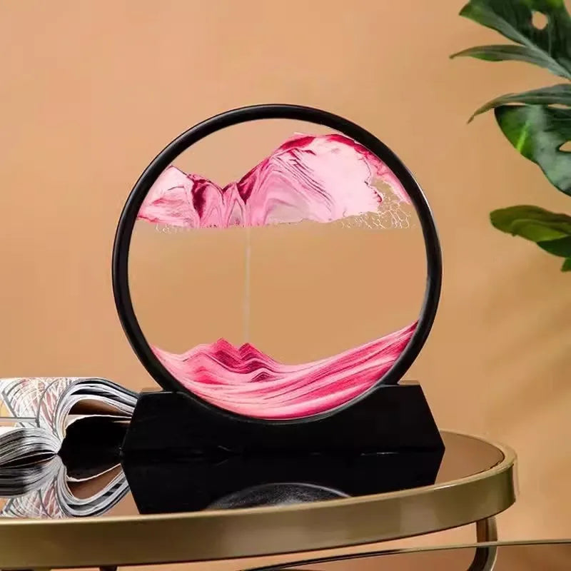 3D Hourglass Quicksand Moving Sand Art Picture Round Glass