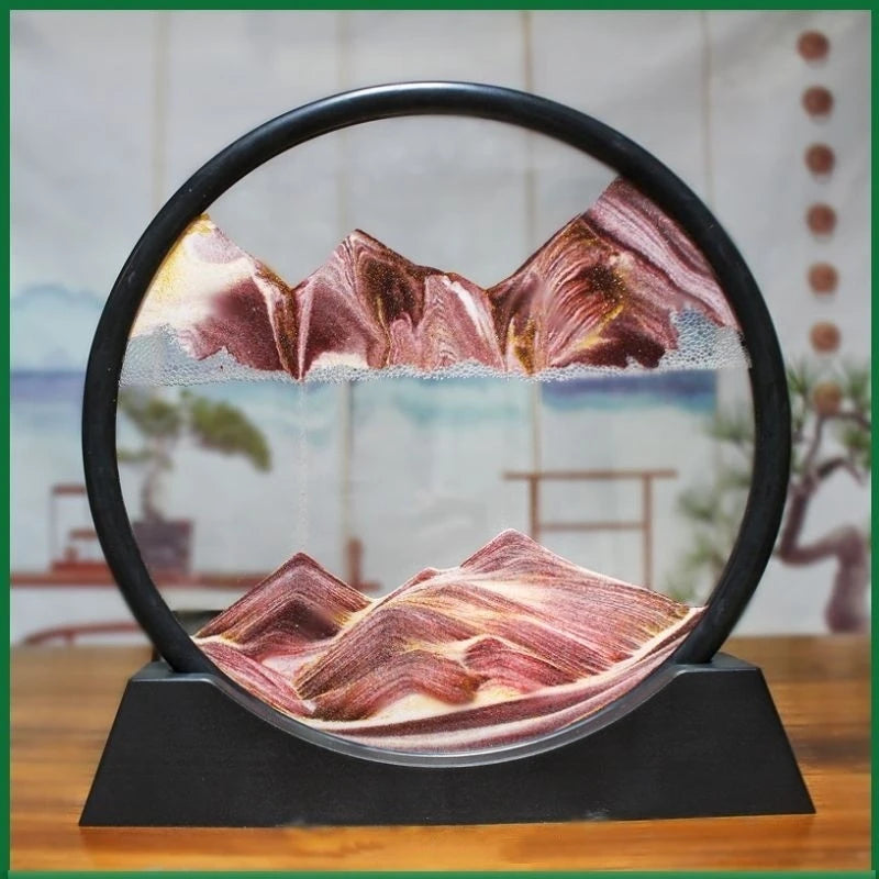 3D Hourglass Quicksand Moving Sand Art Picture Round Glass