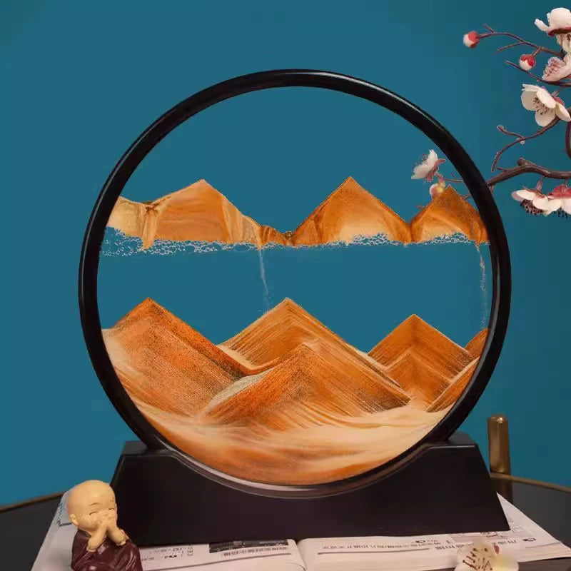 3D Hourglass Quicksand Moving Sand Art Picture Round Glass
