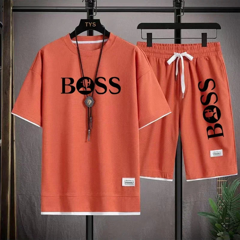 Men's luxury sportswear set casual fitness T-shirt and shorts 2-piece