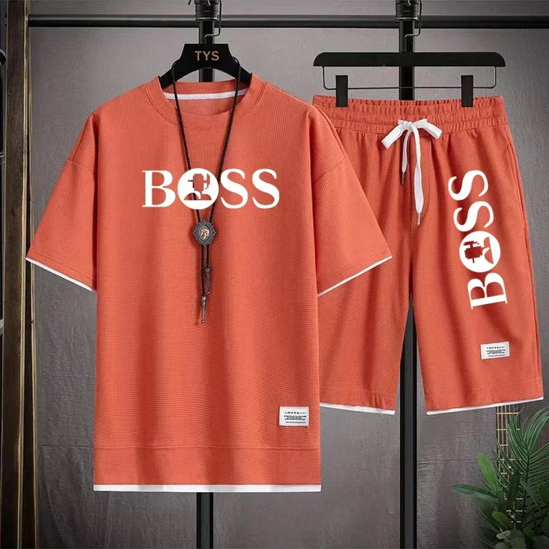 Men's luxury sportswear set casual fitness T-shirt and shorts 2-piece