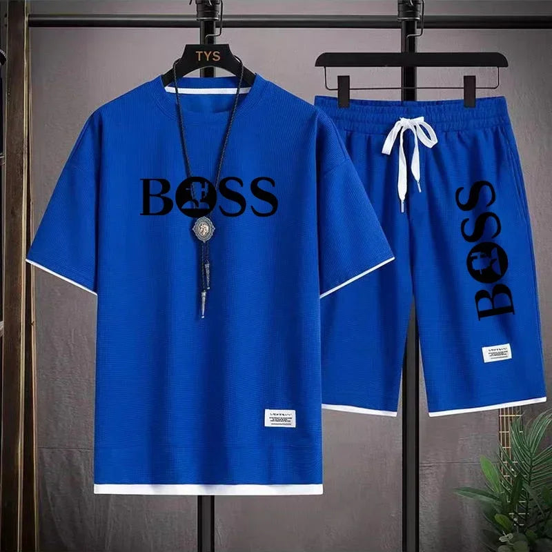 Men's luxury sportswear set casual fitness T-shirt and shorts 2-piece