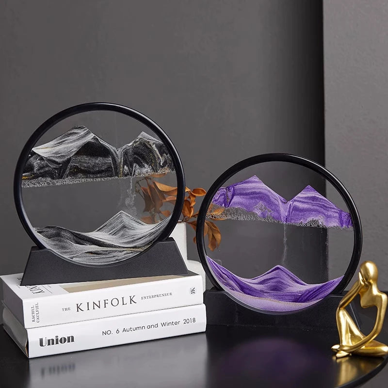 3D Hourglass Quicksand Moving Sand Art Picture Round Glass