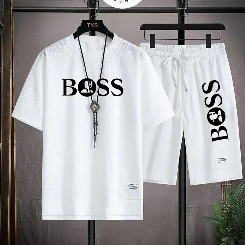 Men's luxury sportswear set casual fitness T-shirt and shorts 2-piece