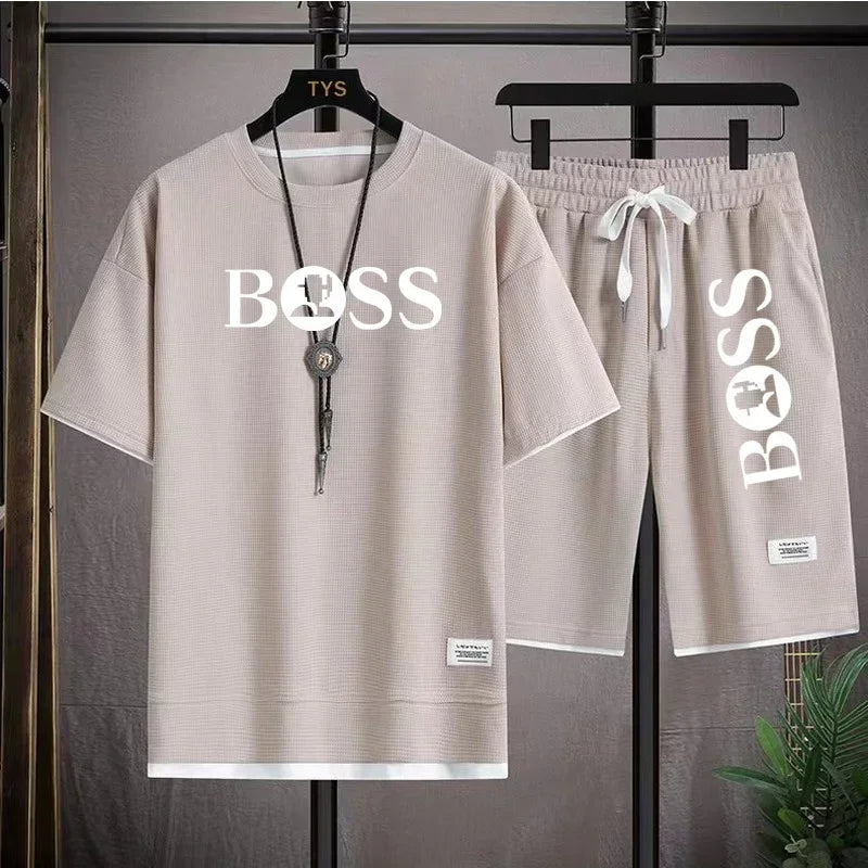 Men's luxury sportswear set casual fitness T-shirt and shorts 2-piece