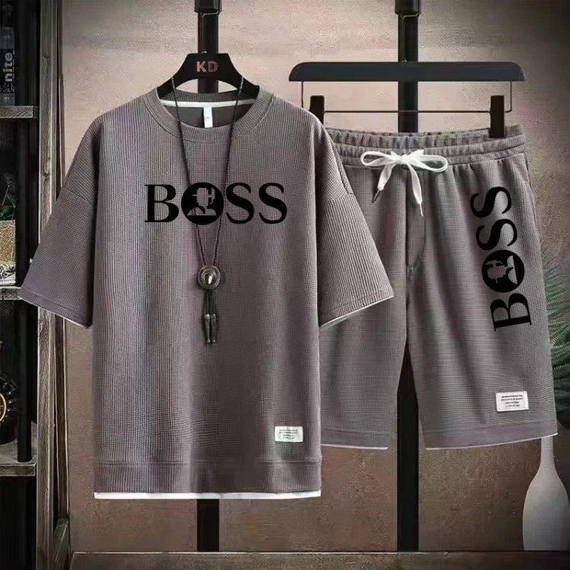 Men's luxury sportswear set casual fitness T-shirt and shorts 2-piece