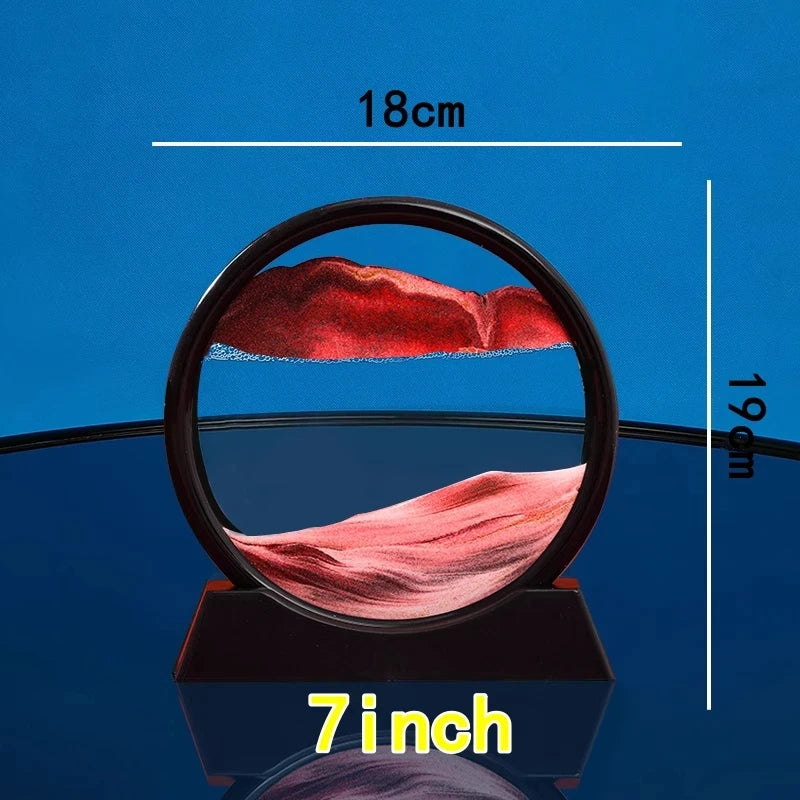 3D Hourglass Quicksand Moving Sand Art Picture Round Glass
