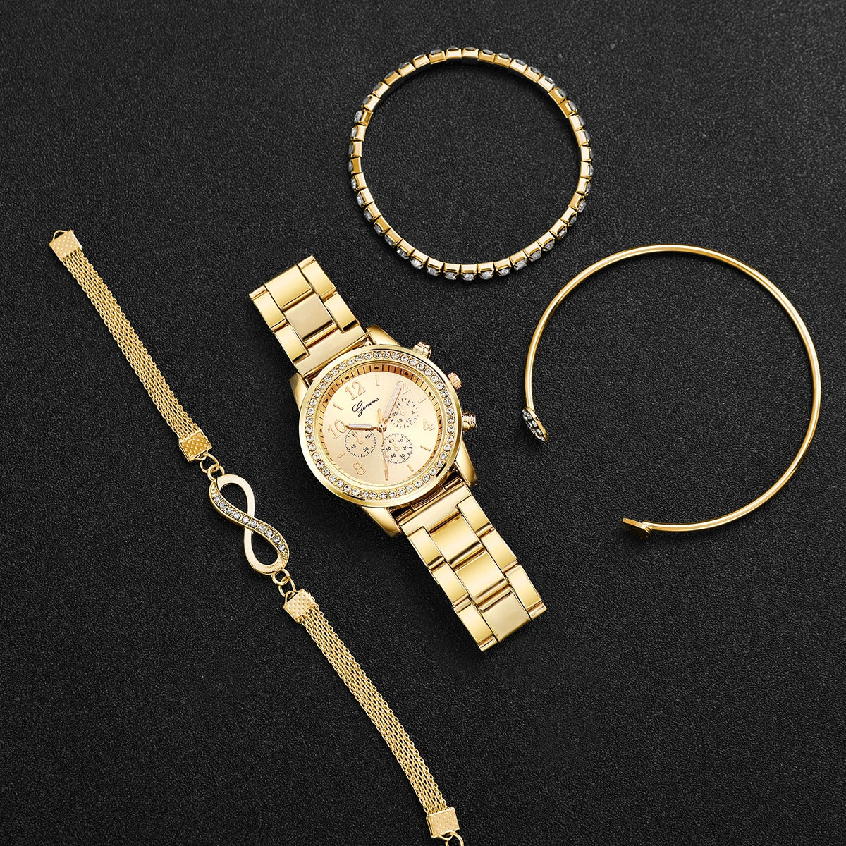4PCS/Set Fashion Rhinestone Women Watches Luxury Steel Band Ladies