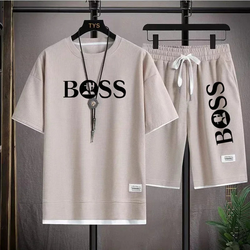 Men's luxury sportswear set casual fitness T-shirt and shorts 2-piece