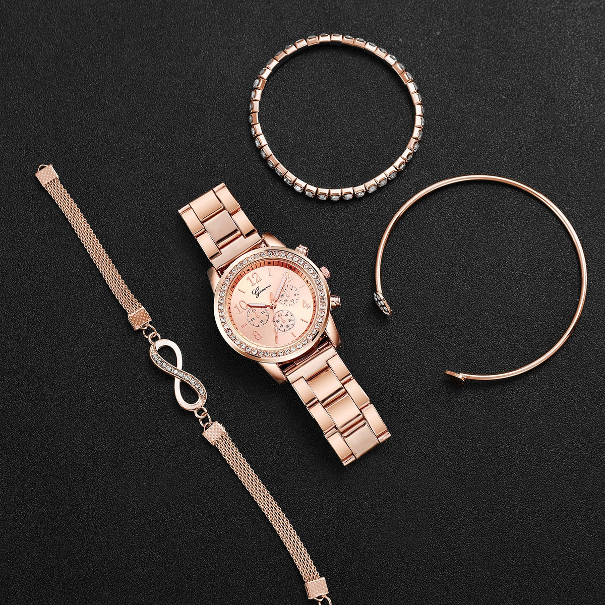 4PCS/Set Fashion Rhinestone Women Watches Luxury Steel Band Ladies