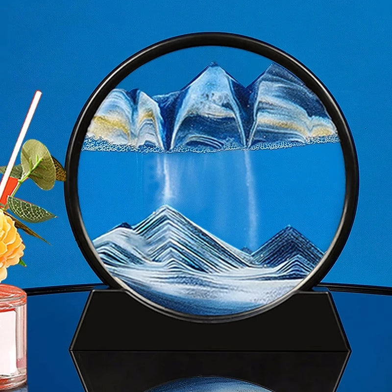 3D Hourglass Quicksand Moving Sand Art Picture Round Glass