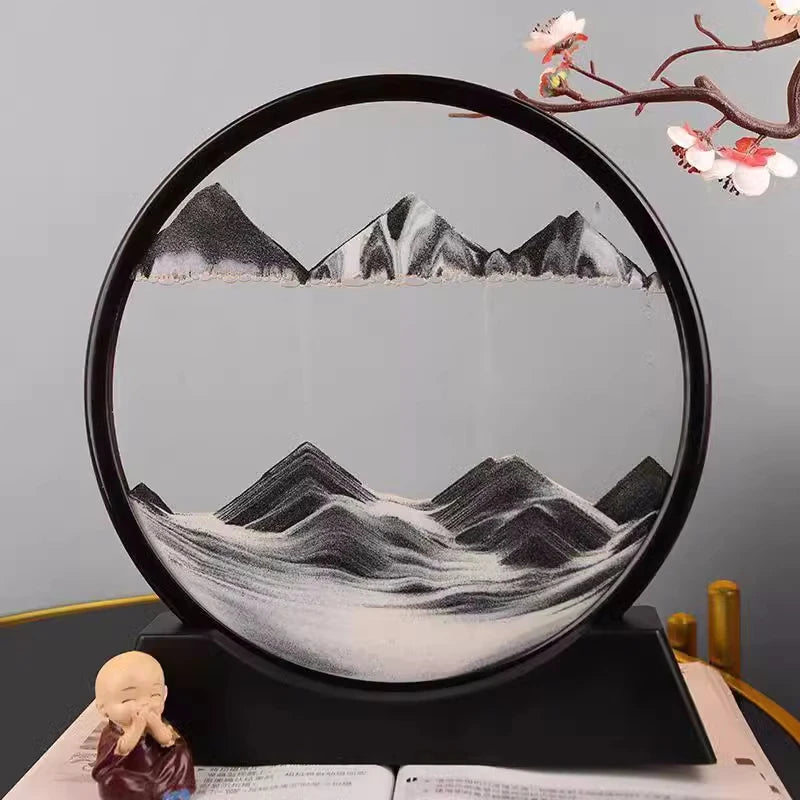 3D Hourglass Quicksand Moving Sand Art Picture Round Glass