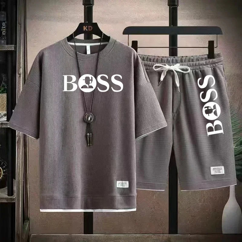 Men's luxury sportswear set casual fitness T-shirt and shorts 2-piece