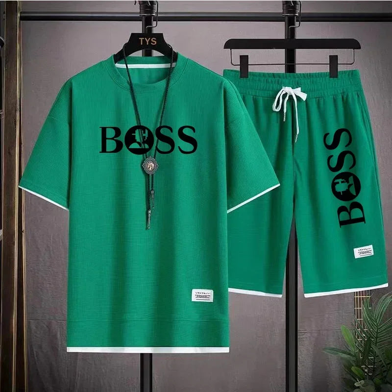 Men's luxury sportswear set casual fitness T-shirt and shorts 2-piece