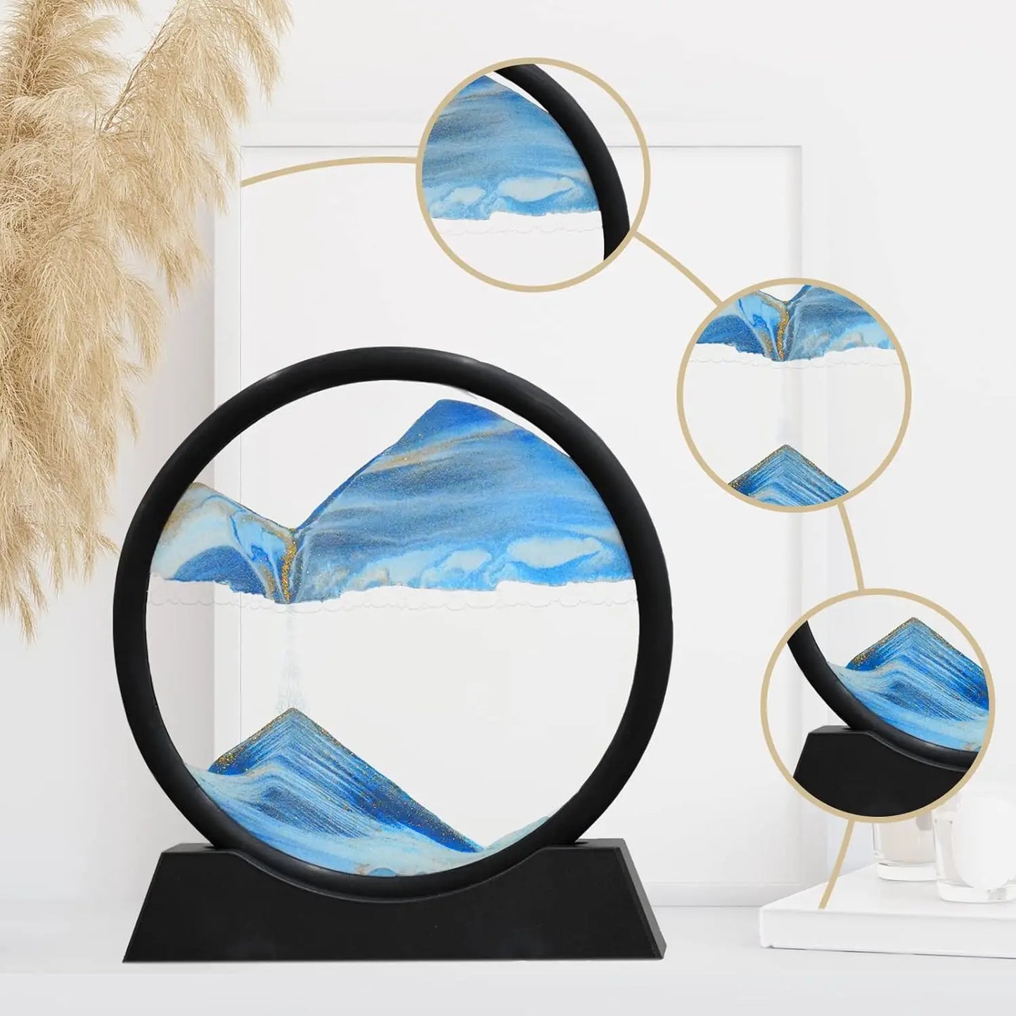 3D Hourglass Quicksand Moving Sand Art Picture Round Glass