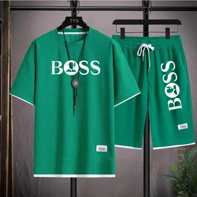 Men's luxury sportswear set casual fitness T-shirt and shorts 2-piece