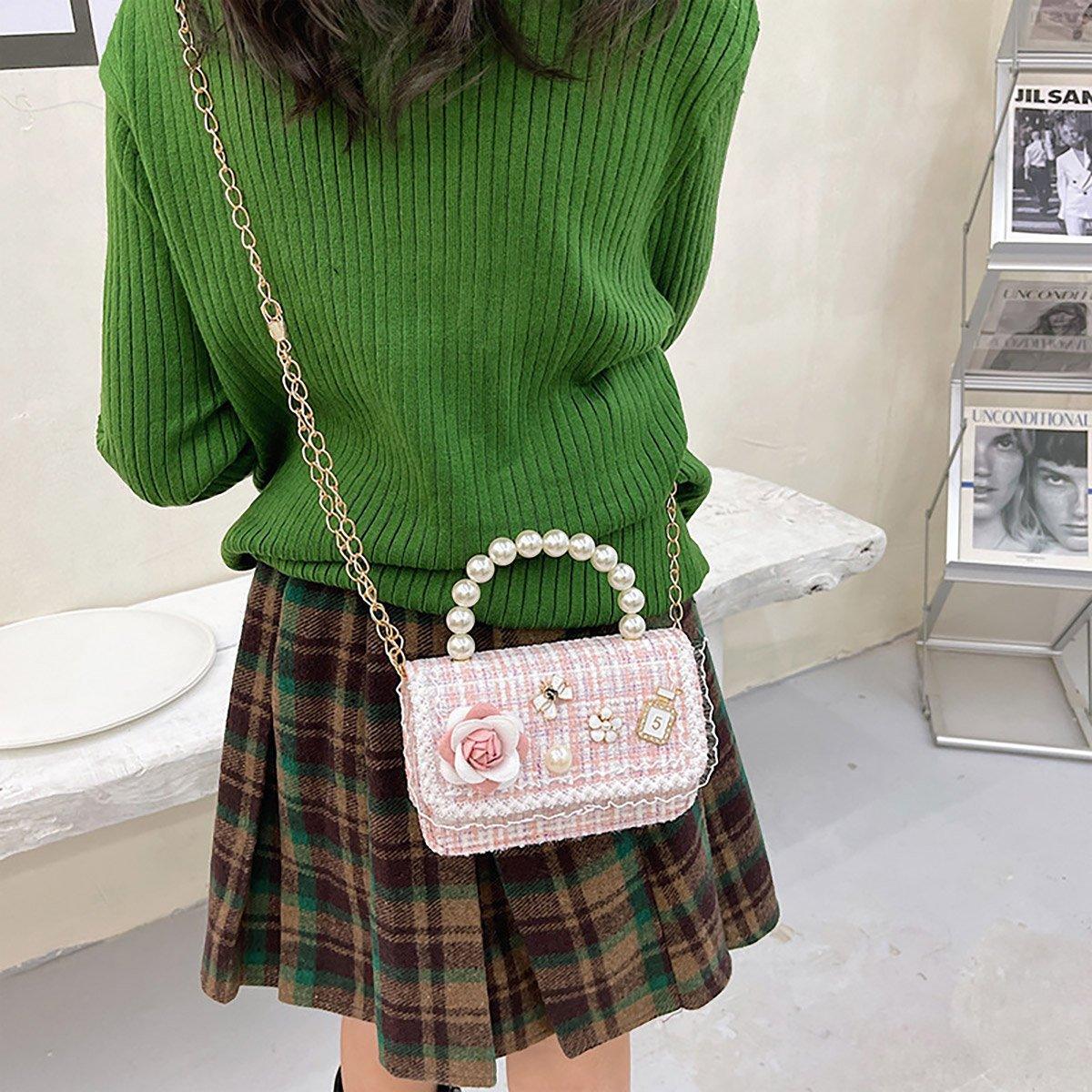 Girls Small Square Princess Handbag Chain Shoulder Bag Messenger Bag - Green