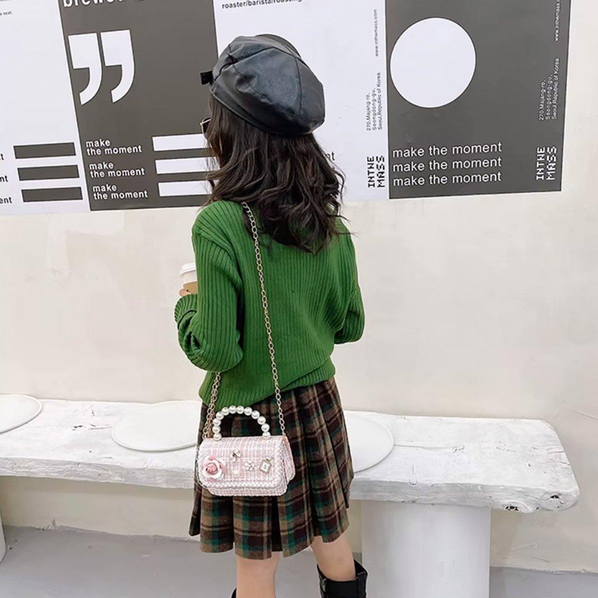 Girls Small Square Princess Handbag Chain Shoulder Bag Messenger Bag - Green