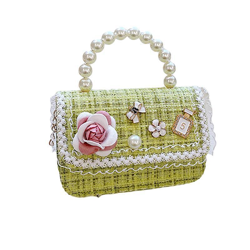 Girls Small Square Princess Handbag Chain Shoulder Bag Messenger Bag - Green