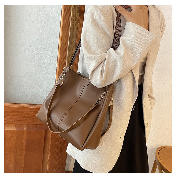 Black Chic 2-Piece Tote Bag Set - Large Capacity Commuter Handbag with Wide Strap Crossbody Purse