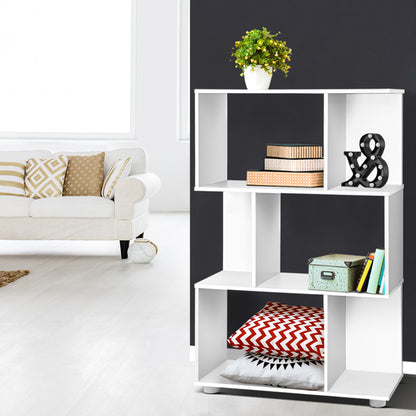 Artiss Bookshelf 3 Tiers – White Zig-Zag Display Shelf for Home & Office