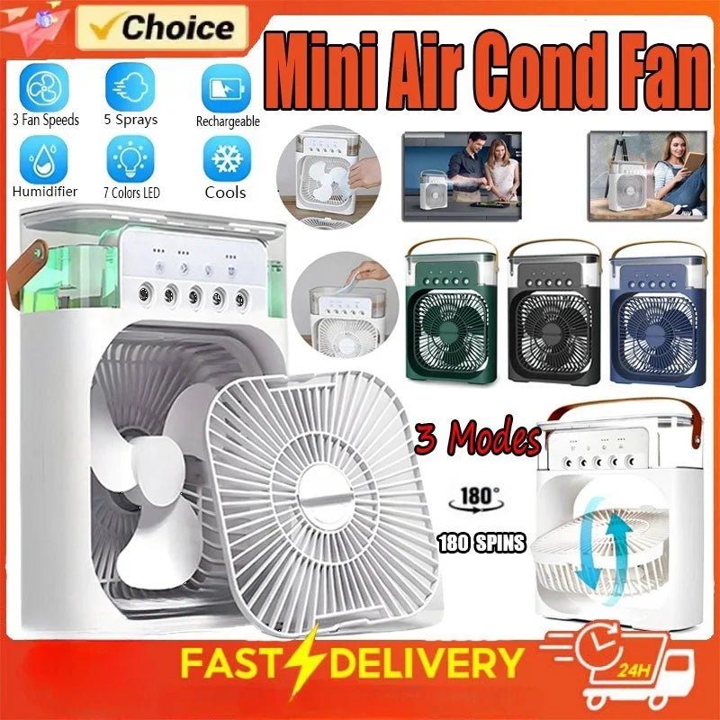 Portable Humidifier Fan Air Conditioners USB Electric Fan LED