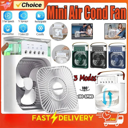 Portable Humidifier Fan Air Conditioners USB Electric Fan LED