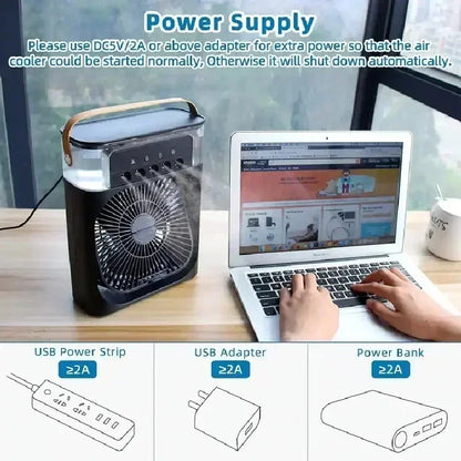 Portable Humidifier Fan Air Conditioners USB Electric Fan LED