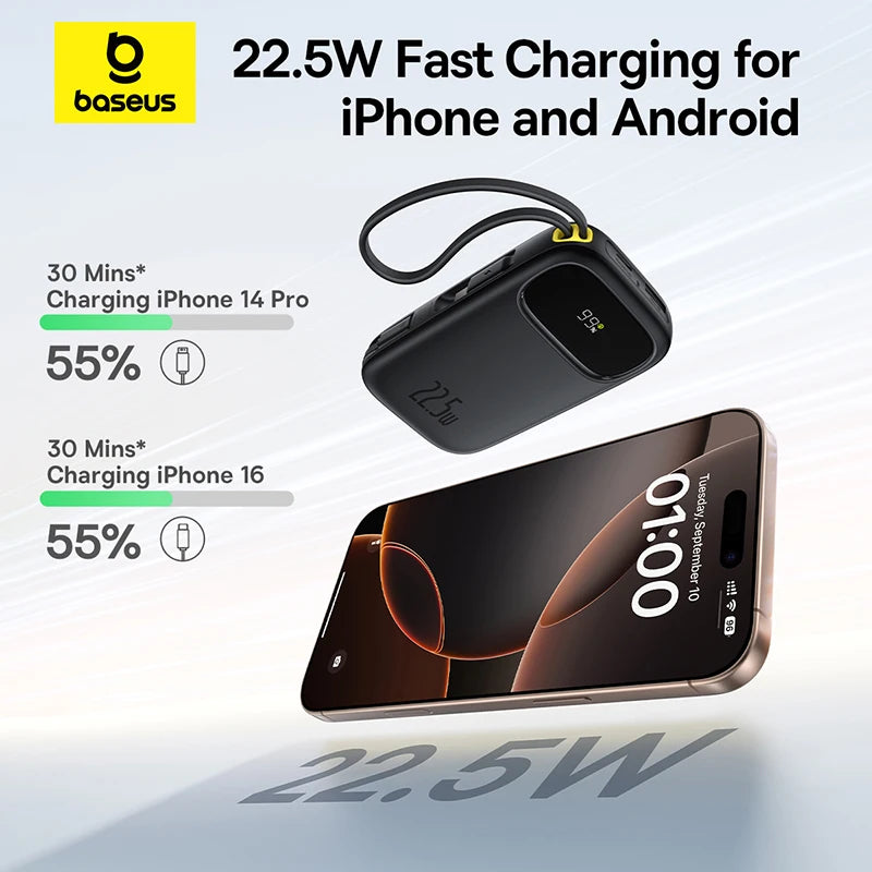 Baseus 22.5W 10000mAh 20000mAh Power Bank Built-In Retractable