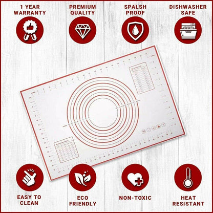 Non-Stick Silicone Baking Mat Rolling Cake Dough Scale Pastry Clay Fondant Sheet - Red 40*30cm