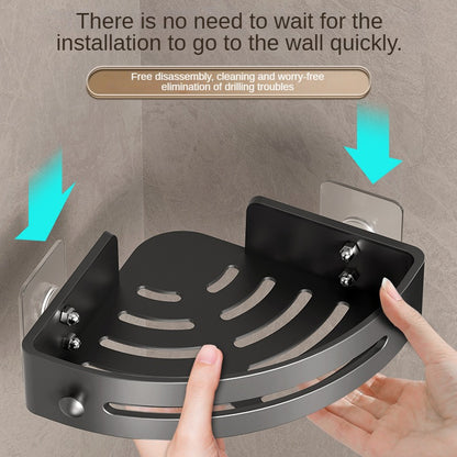 Three layers of elegant black Premium No-Drill Corner Shower Caddy - Thickened ABS Bathroom Storage Shelf with Hooks, Quick Wall Mount Organiser